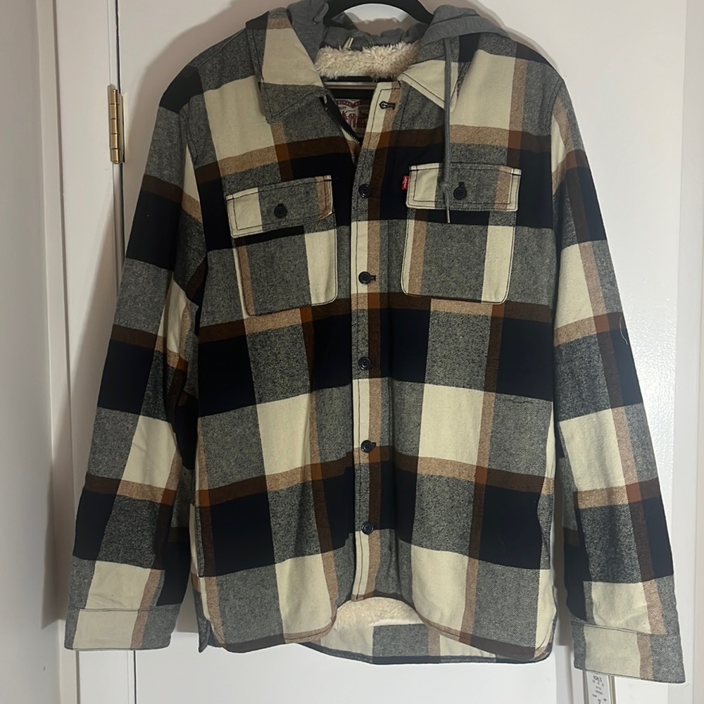 Brand new Levi heavy fleece lined flannel zip up hoodie